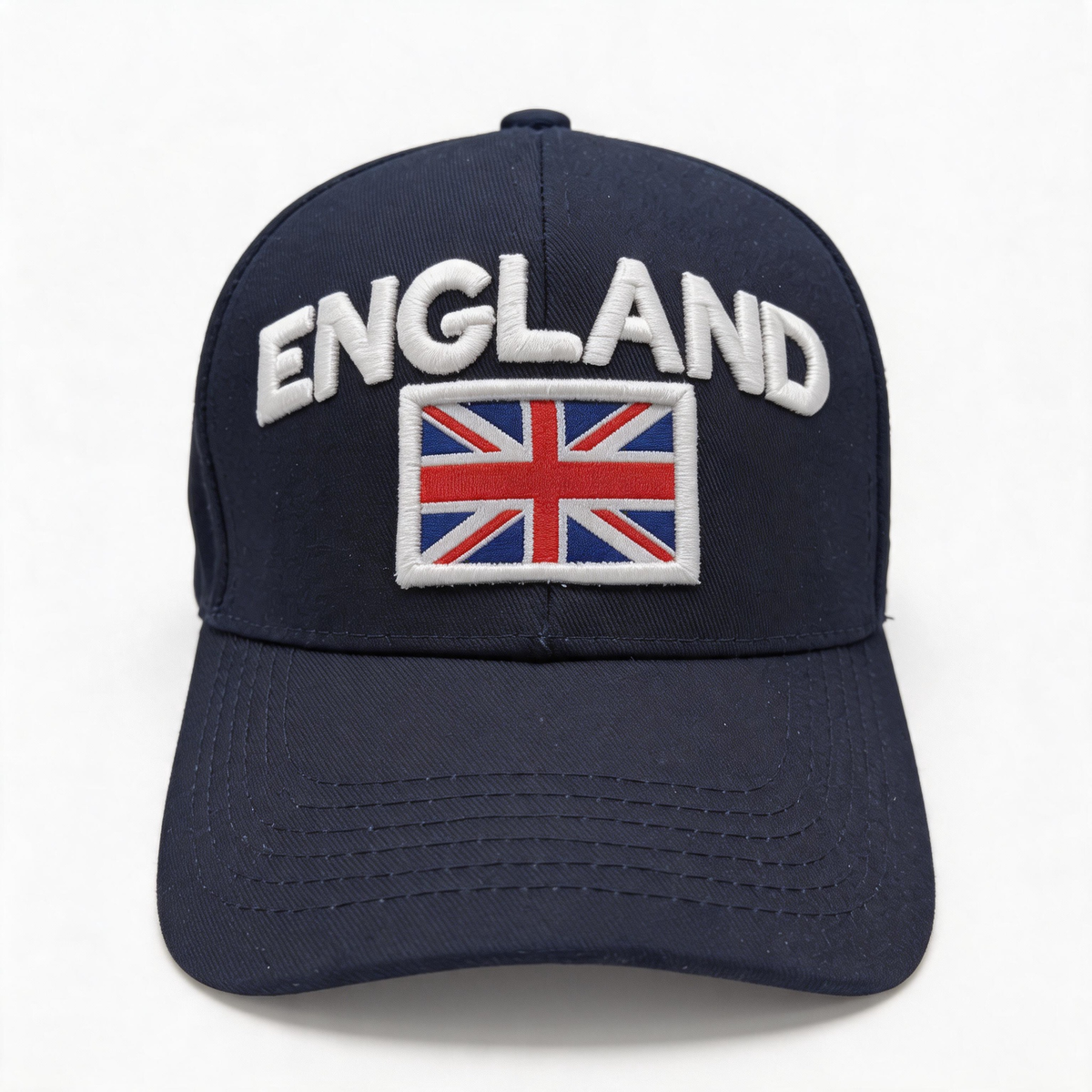 Navy blue cap with 'ENGLAND' and Union Jack design on a white background