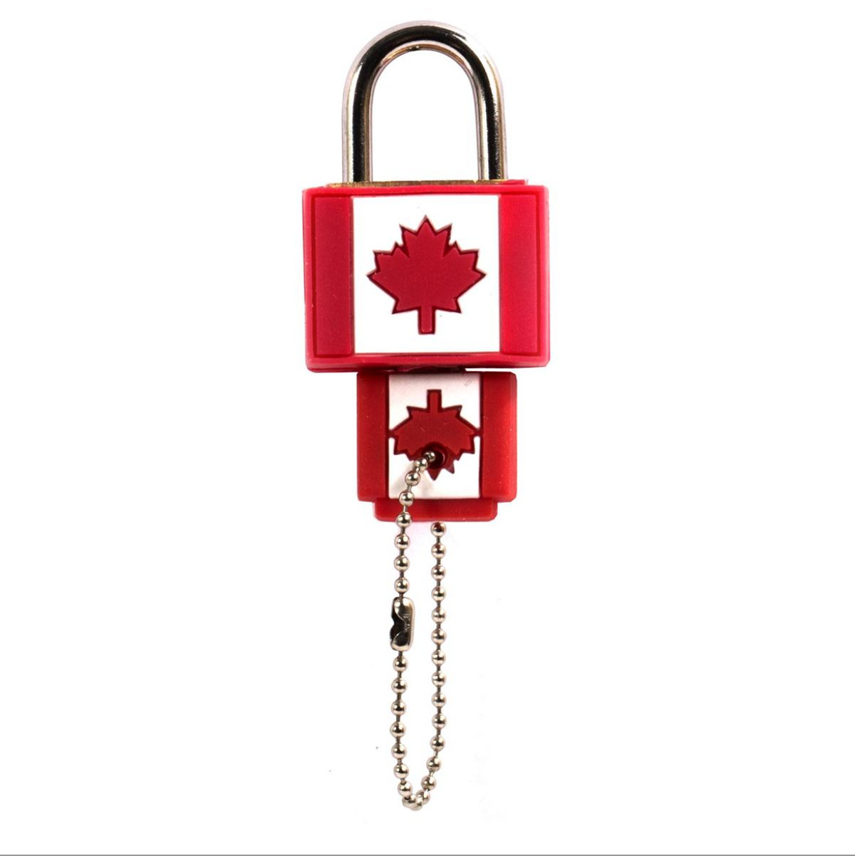 Red lock with a maple leaf design on a white background